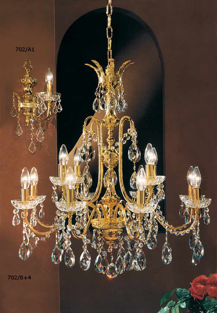 Lampadario 12 luci oro e cristallo 702/8+4 Luxury Crystal Arredo Luce