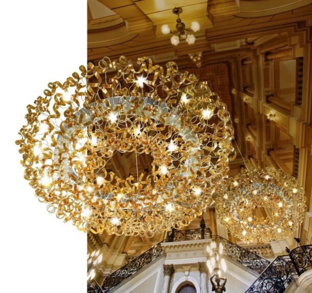 sospensione 28 luci cromo ambra astro metal lux lucilla 206.610.06