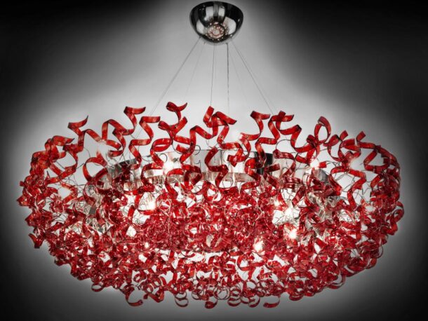 sospensione 28 luci cromo rosso astro metal lux lucilla 206.610.04