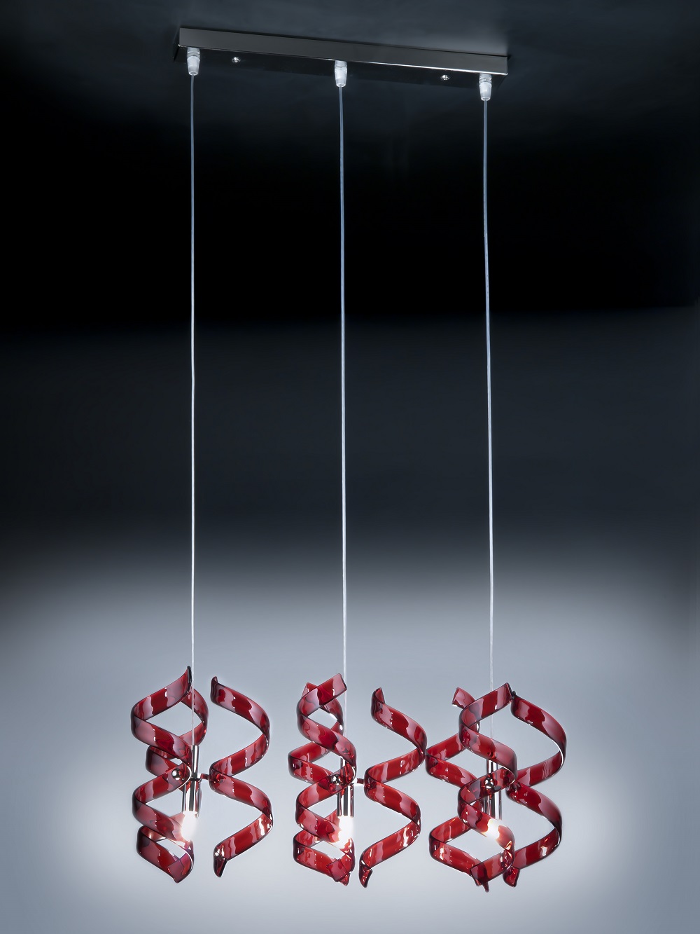 sospensione 3 luci   cromo vetro rosso  astro   metal lux   lucilla 206.503.04