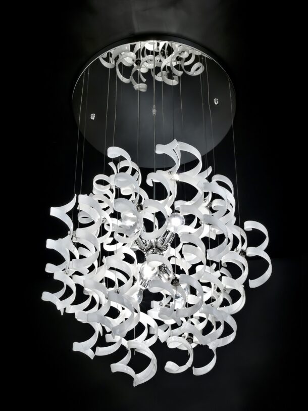sospensione 6 luci cromo e vetro bianco   astro  metal lux 206.175.02