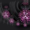 sospensione 6 luci cromo e vetro magenta  astro  metal lux206.175.11