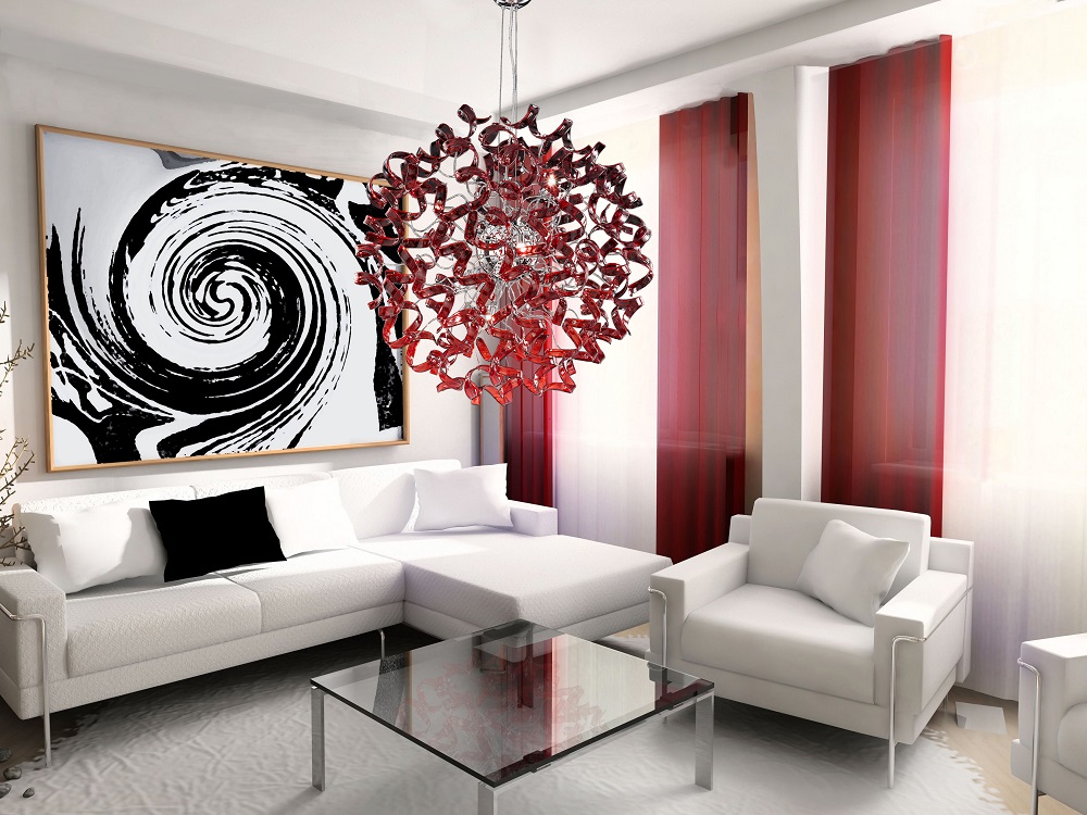 sospensione 8 lucii cromo vetro rosso   astro   metal lux   lucilla 206.180.04amb