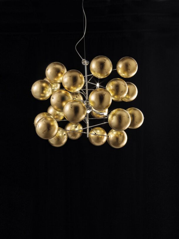 sospensione 8 luci   atom   metal lux   lucilla 255.180.13 gold leaf