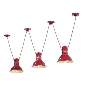 sospensione ceramica industrial rosso con cavi campana