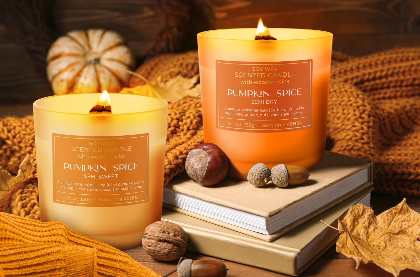 Candela Profumata Autunnale Zucca E Noci Pecan - Collezione Glow 40-50 Ore