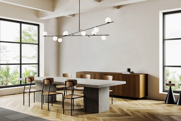 Stylish,Dining,Room,Interior,With,Chairs,And,Table,On,Hardwood
