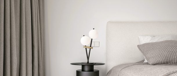 White,Wall,Lamp,Above,The,Bed,,Metal,Beside,Table,,White