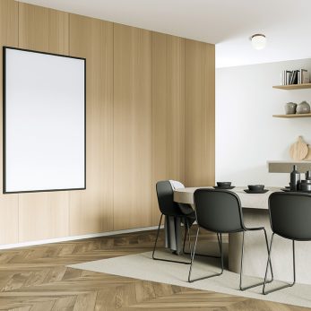 Kitchen,Set,Interior,With,Beige,Dining,Table,On,Carpet,,Side