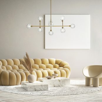 mock up poster frame in modern interior background, living room,