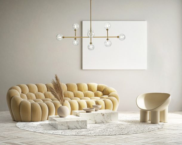 mock up poster frame in modern interior background, living room,