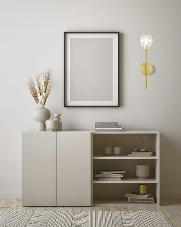 mock up poster frame in modern interior background, living room,