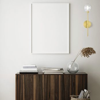 mock up poster frame in hipster interior background, living room