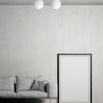 Modern interior design of white living room and concrete wall te