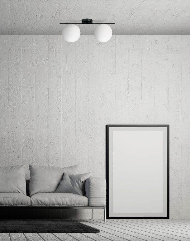 Modern interior design of white living room and concrete wall te