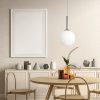 Scandinavian style dining room with wooden chair and table. Min