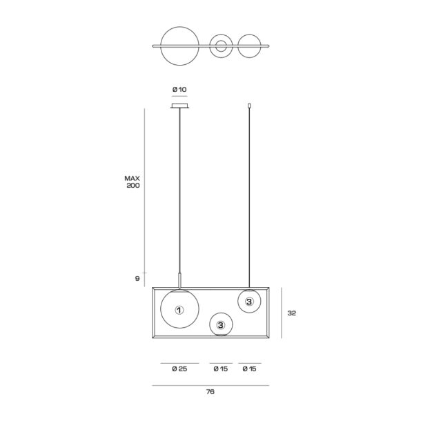 Miloox Buble3-light brushed gold suspension - Image 8