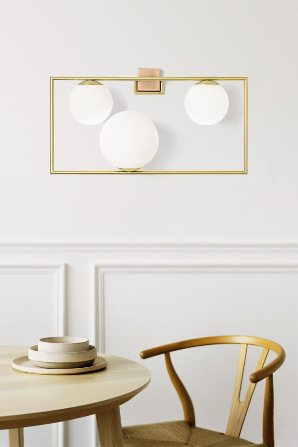 Miloox – Buble 3-Light Wall Sconce, Brushed Gold and Opaline Glass