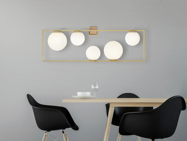 Miloox – Buble 5-Light Wall Sconce, Brushed Gold and Opal Glass