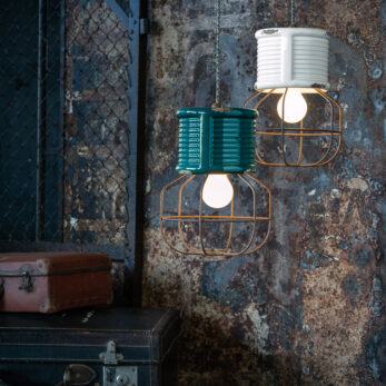 Ferroluce Retrò Colored Ceramic Pendant Light Ø21 Cm – Industrial Style with Grid