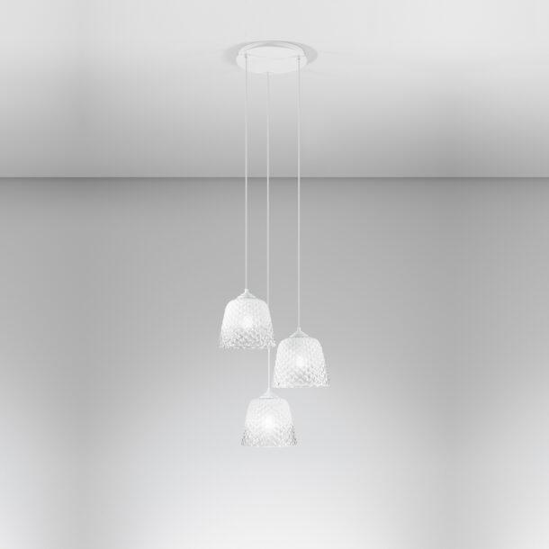 Gea Luce sospensione ALICE 3 luci base tonda bianca vetro bianco diam.25