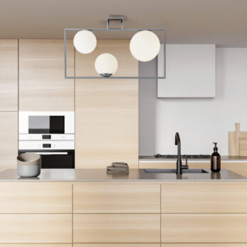 Wooden,Cooking,Interior,With,Island,Cabinet,And,Sink,,Towel,And