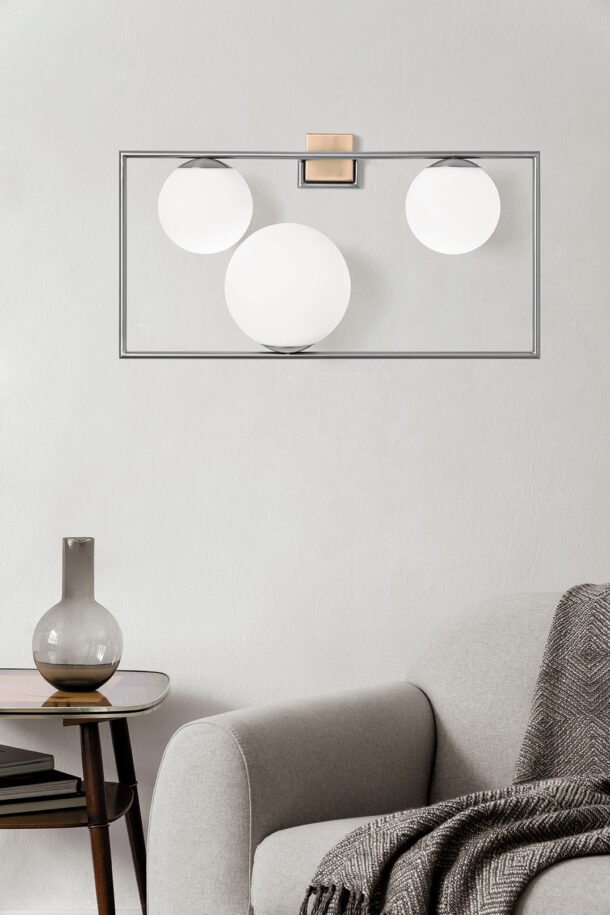 Miloox – Buble Wall Light 3 Lights, Brushed Steel and Opal Glass