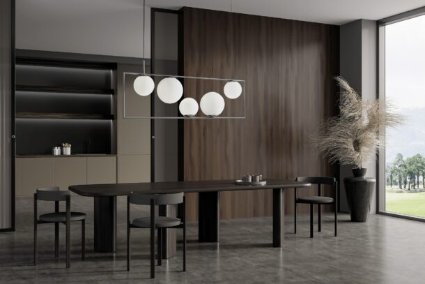 Wooden,Dining,Interior,With,Table,And,Chairs,,Side,View,,Cooking
