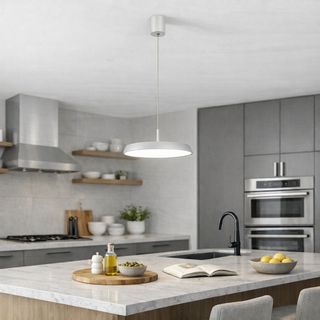 Cucina moderna con sospensione bianca Pinco