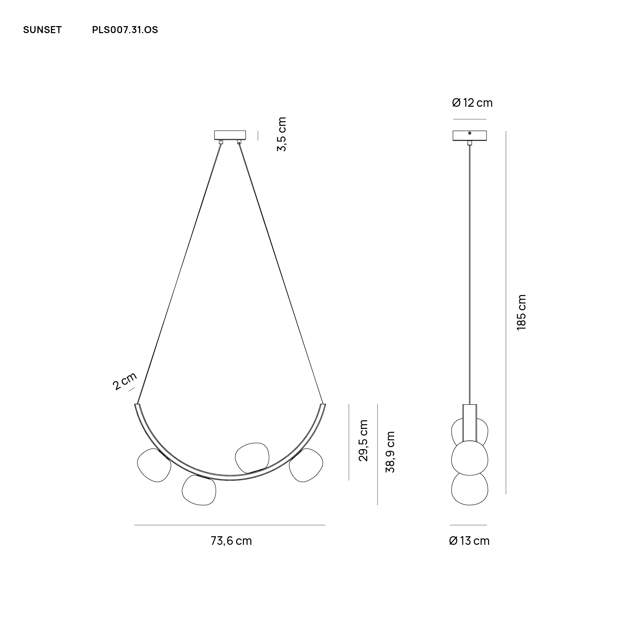 Vivida International Sunset pendant PLS007.31 TECHNICAL DRAWING
