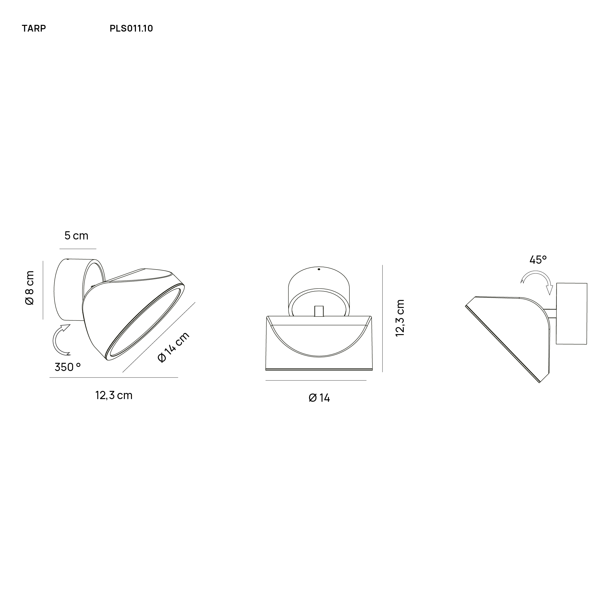 Vivida International Tarp Wall lamp PLS011.10 TECHNICAL DRAWING