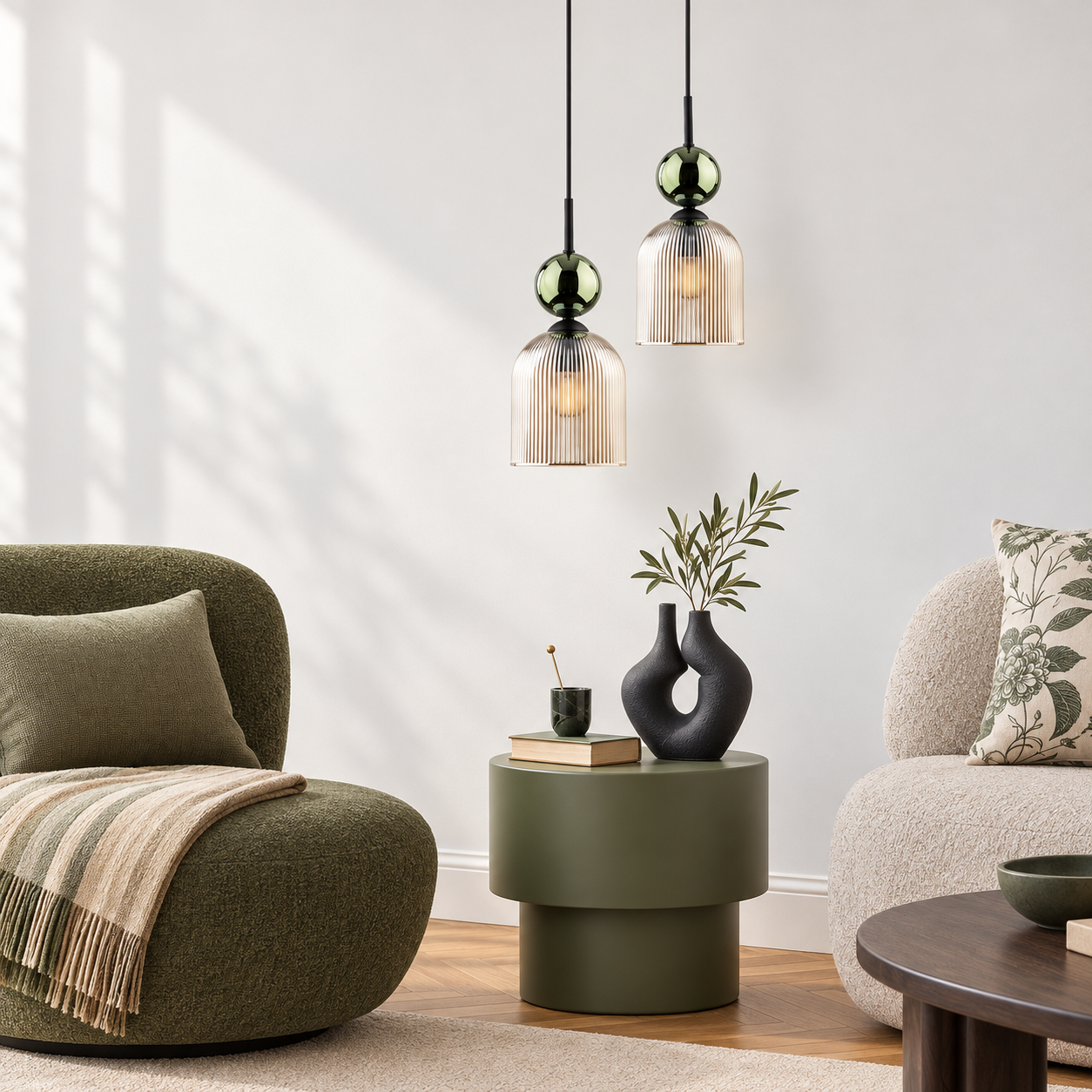 Tk Lighting Sophia sospensione 1 luce cognac e verde